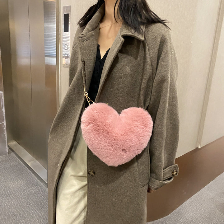 Stylish Heart-Shaped Plush Handbag