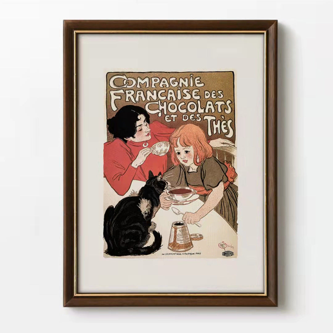 Vintage Framed Cat-themed Artwork