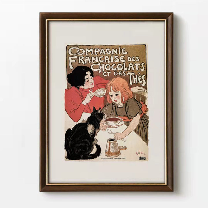 Vintage Framed Cat-themed Artwork