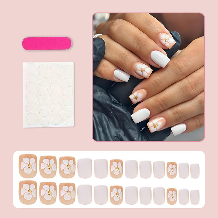 Artificial nail set with luxurious flower design and subtle gold accents Kalsten