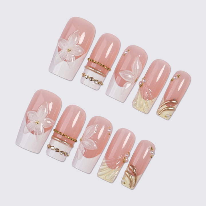 Artificial artificial nails with elegant flower design and luxurious accents Kalsten
