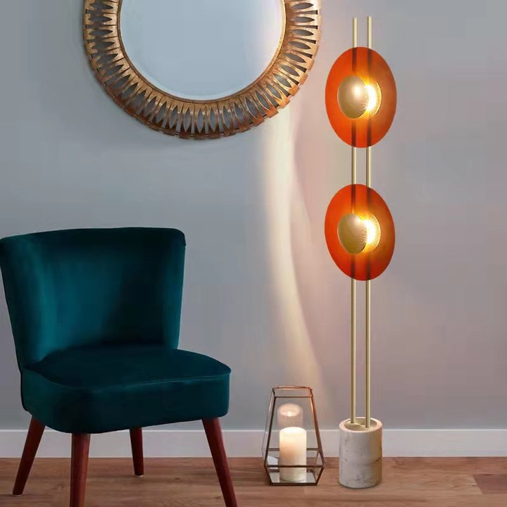 Sculptural Floor Lamp with Marble Base and Circular Accents