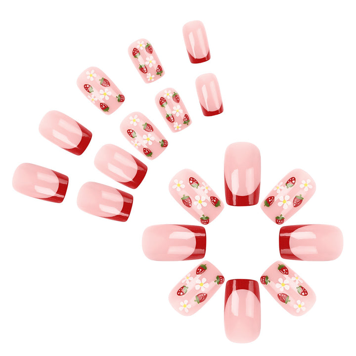 Artistic Strawberry Floral Press-On Nails Kalsten
