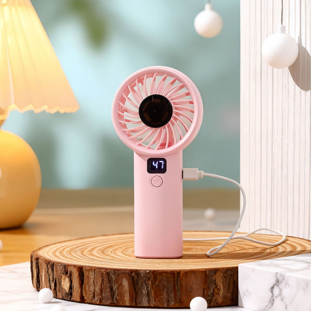Women's Portable USB Hand Fan with Digital Display and Ergonomic Design Kalsten