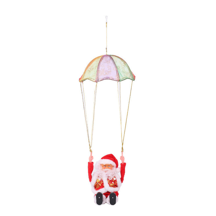 Parachuting Santa Claus Hanging Christmas Ornament With Fabric Canopy And Decorative Suspension Cords