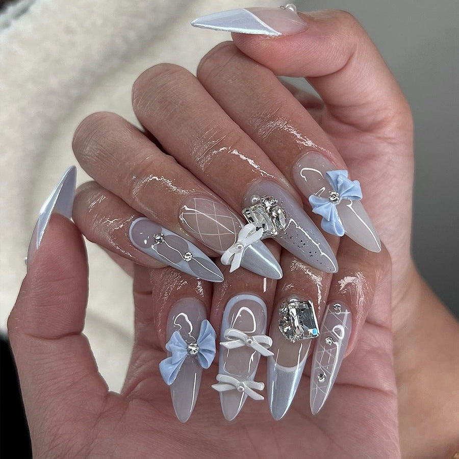 Glamorous Stiletto Press-On Nail Art Set with  and Gem Details