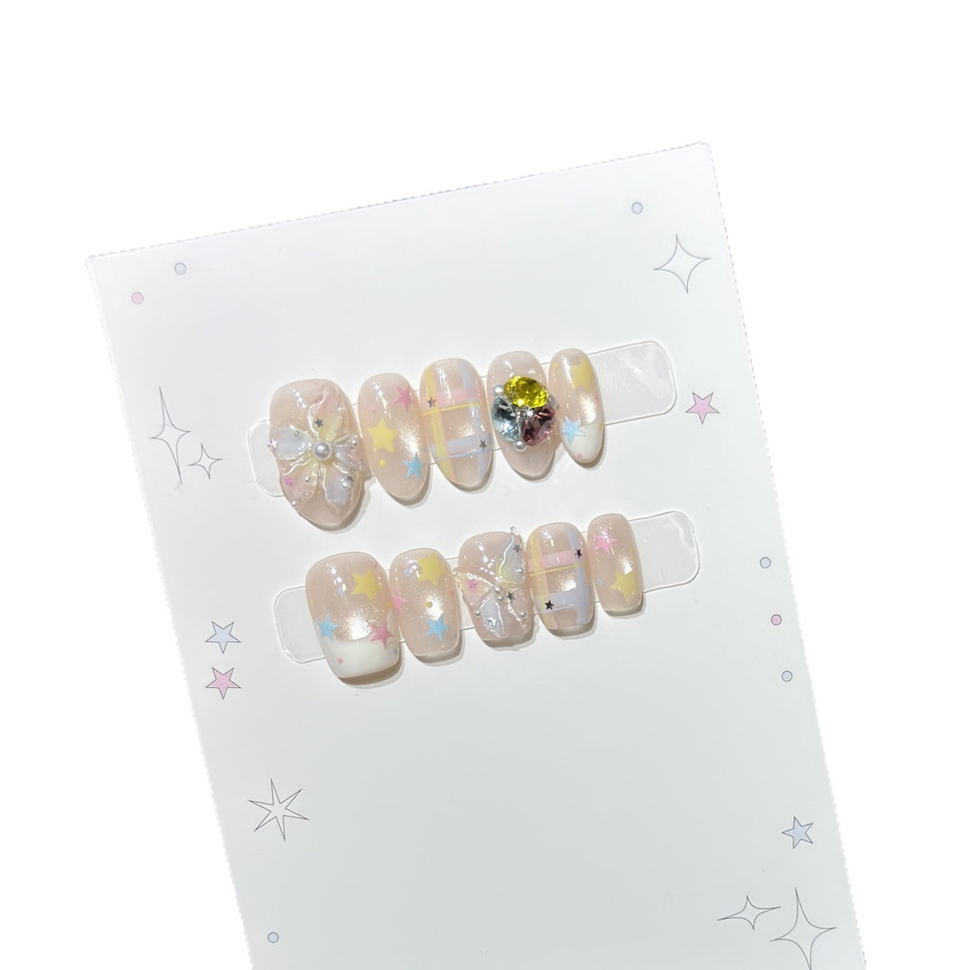 Decorative Press-On Nail Art Set with Gem Accents Kalsten