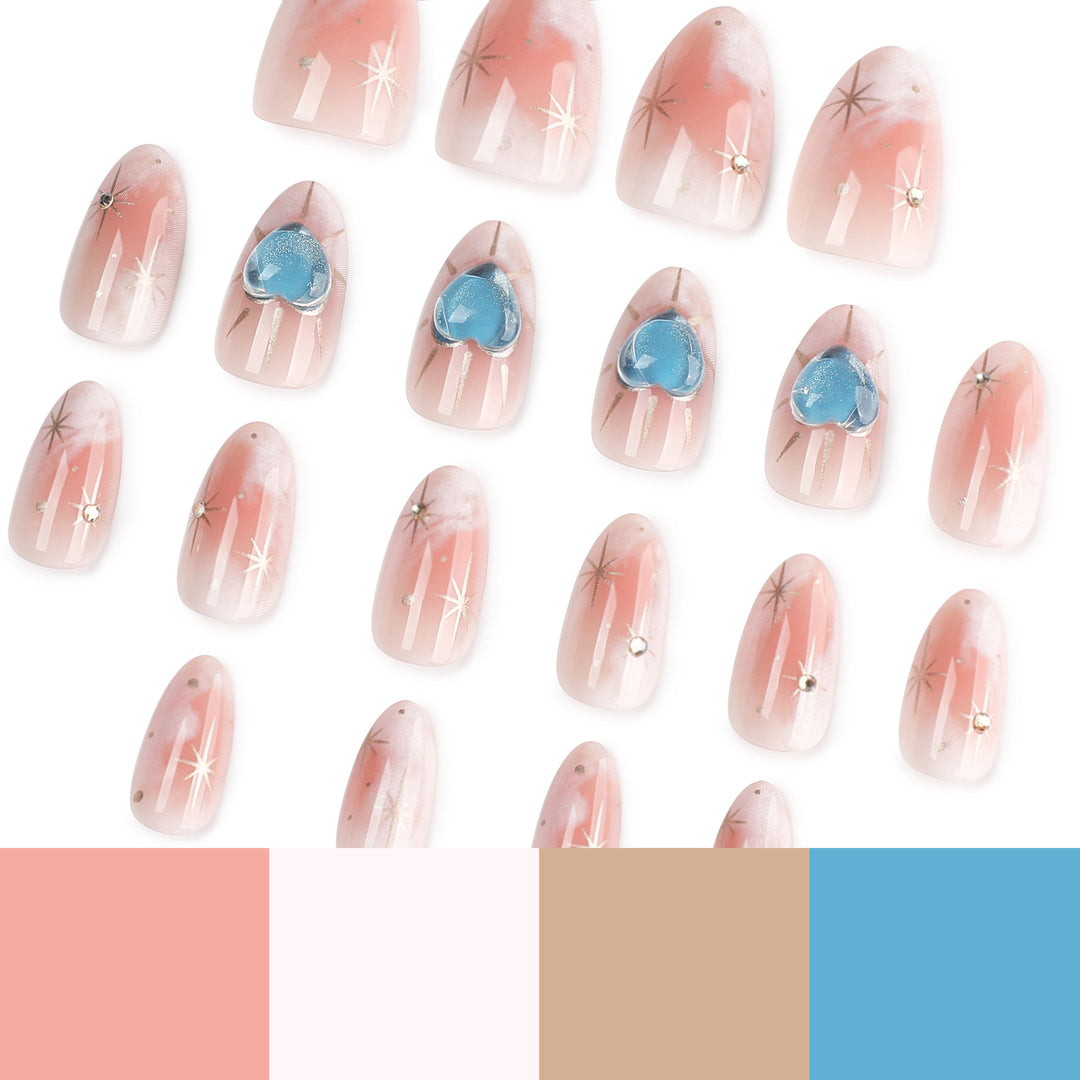 Nail design with decorative hearts and glitter accents Kalsten