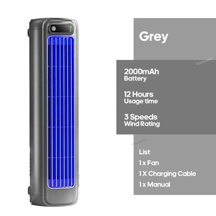 Unisex One Size Rechargeable Slim Portable Tower Fan with USB Charger, Battery Operated, Adjustable Louvers, Variable Airflow, LED Display Kalsten