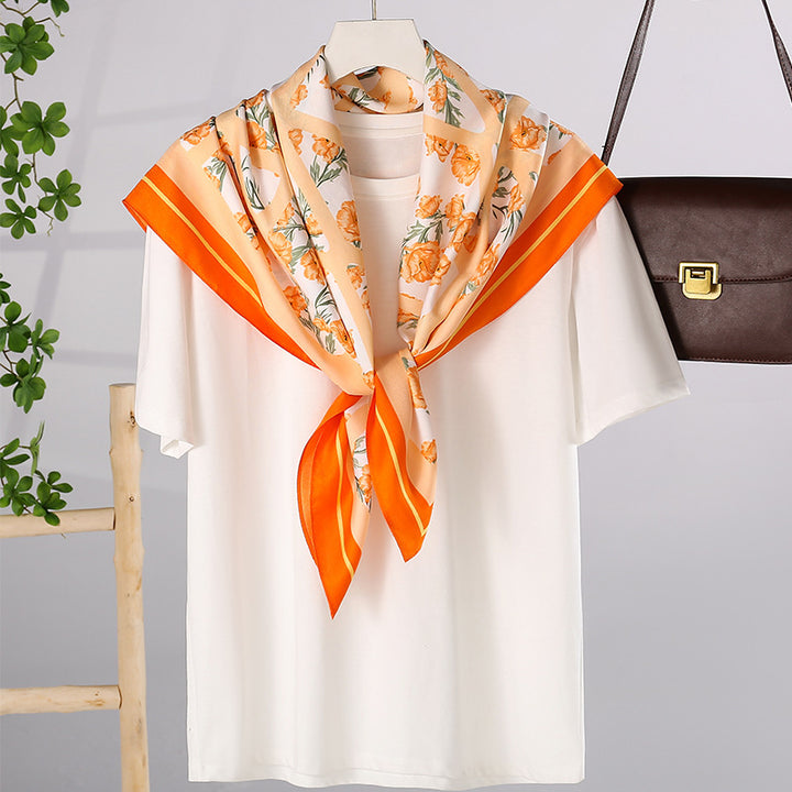 Women's silk scarf in elegant botanical design Kalsten