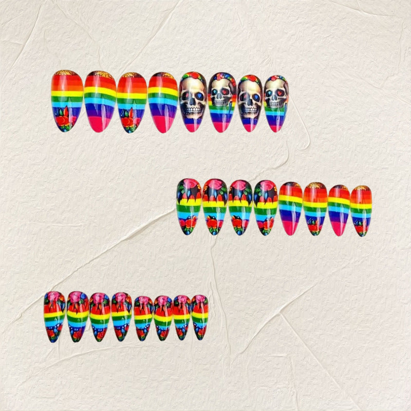 Creative artificial nails in skull and rainbow design Kalsten