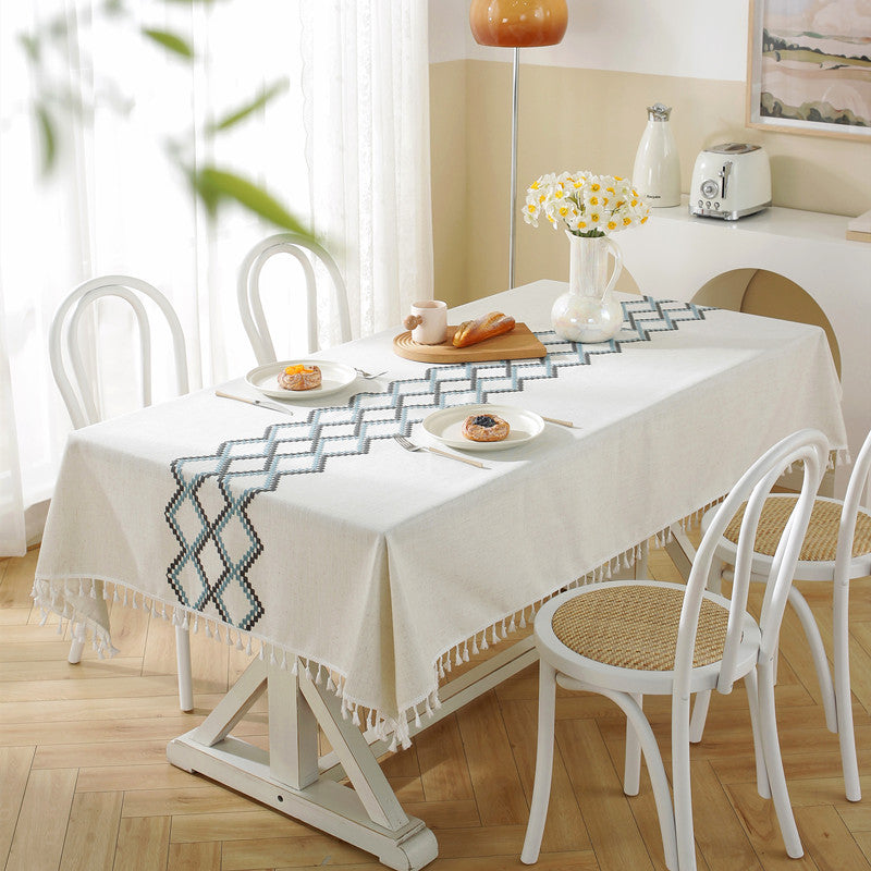 Elegant Geometric Fringe Tablecloth
