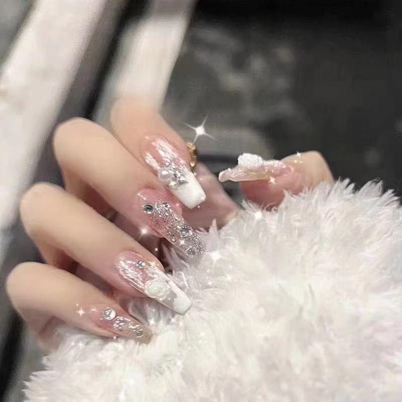 Elegant artificial nails with glitter and flower decoration Kalsten