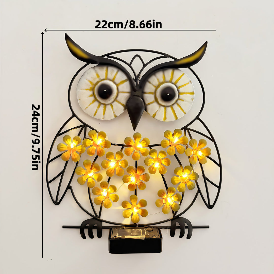 Metal Owl Wall Art With Solar Powered LED Floral Lights And Iron Frame Kalsten