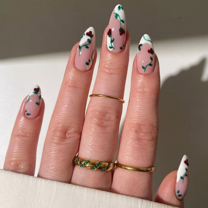 Floral Accent Press-On Nail Art Design