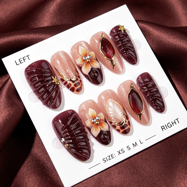 Elegant Floral and Jewel-Embossed Press-On Nail Set