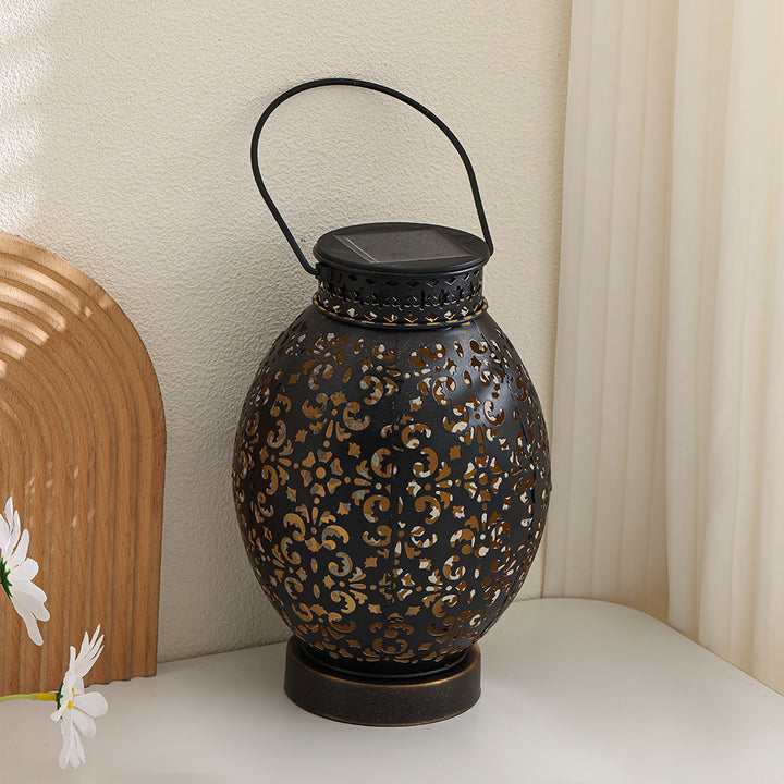Moroccan-Style Cutwork Metal Candle Lantern with Hanging Handle Kalsten