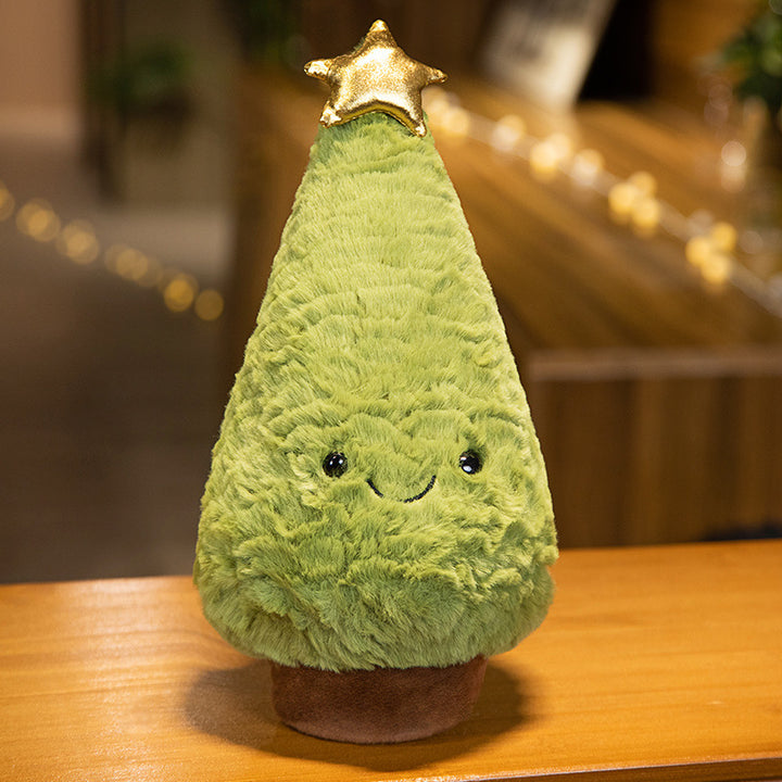 Plush Smiling Christmas Tree Cuddle Toy with Shimmer Star Top & Soft Faux-Fur Kalsten