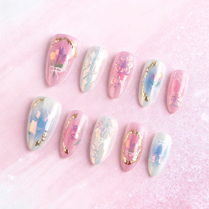 Artistic Floral Press-On Nail Art Kalsten