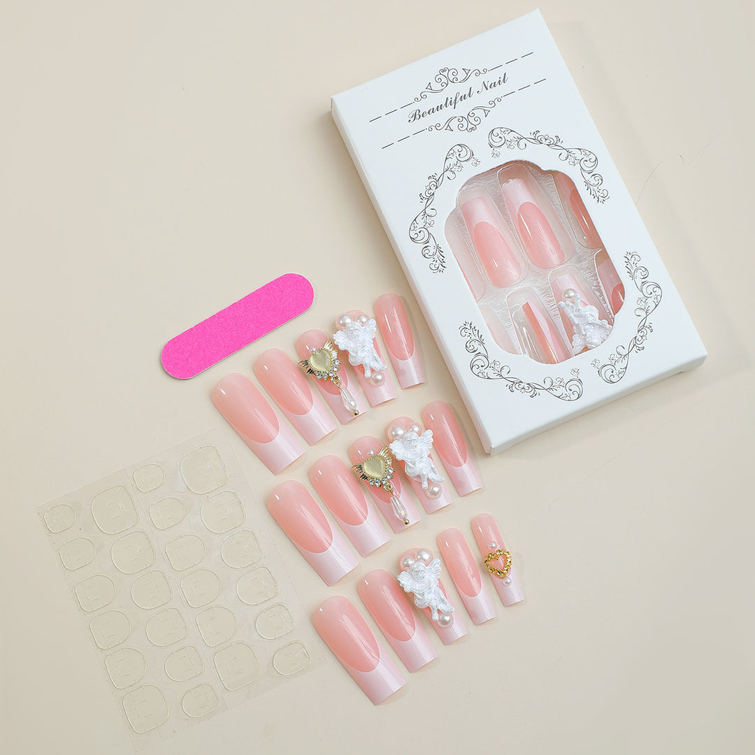 Artificial nail set with luxurious flower and pearl decorations Kalsten