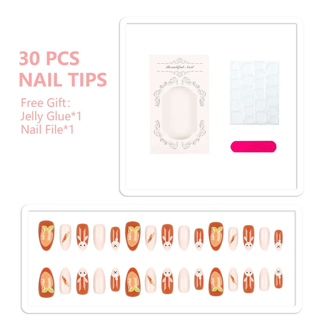 Playful Rabbit and Carrot Press-On Nail Set