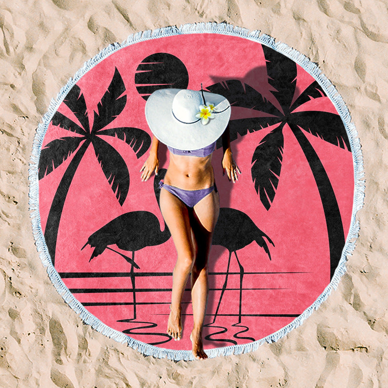 Round beach towel with floral fringe pattern Kalsten