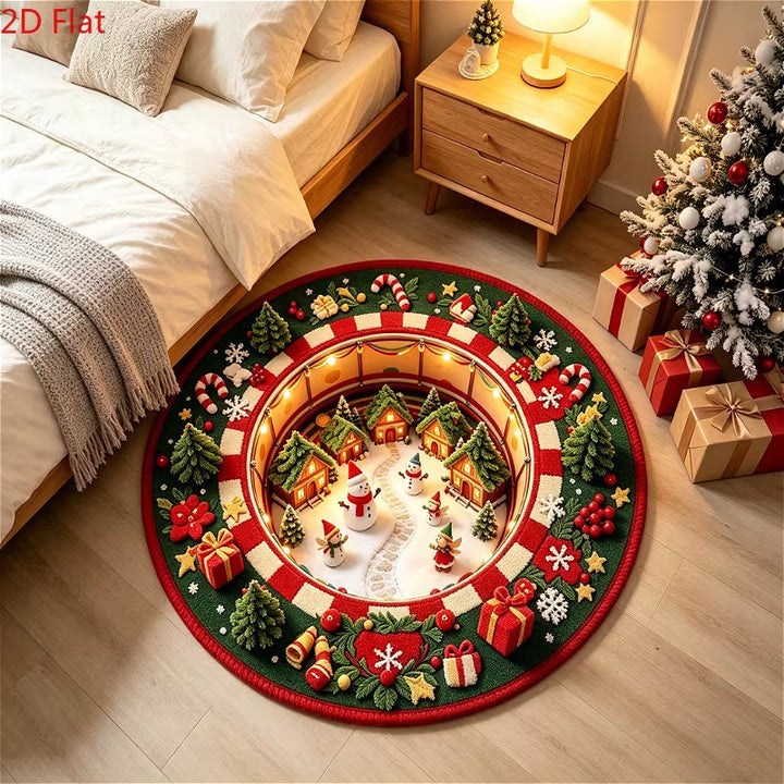 Festive 3D Christmas Village Area Rug