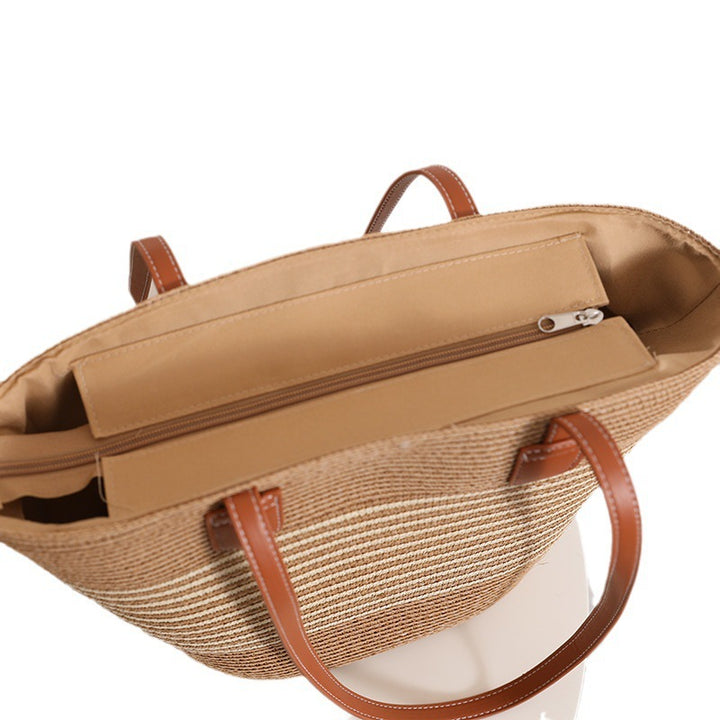 Elegant Bast Shoulder Bag with Striped Design Kalsten