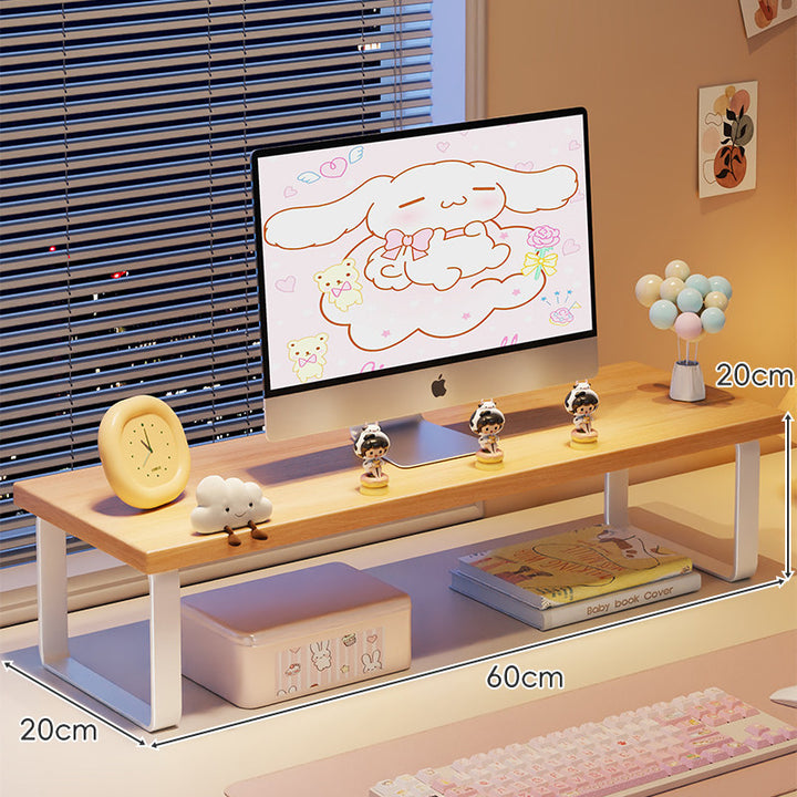 Elevated Monitor Riser Stand with Wood-Effect Top Metal Frame and Under-Shelf Storage