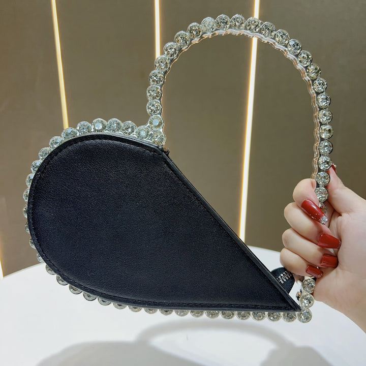 Heart-Shaped Rhinestone Handbag