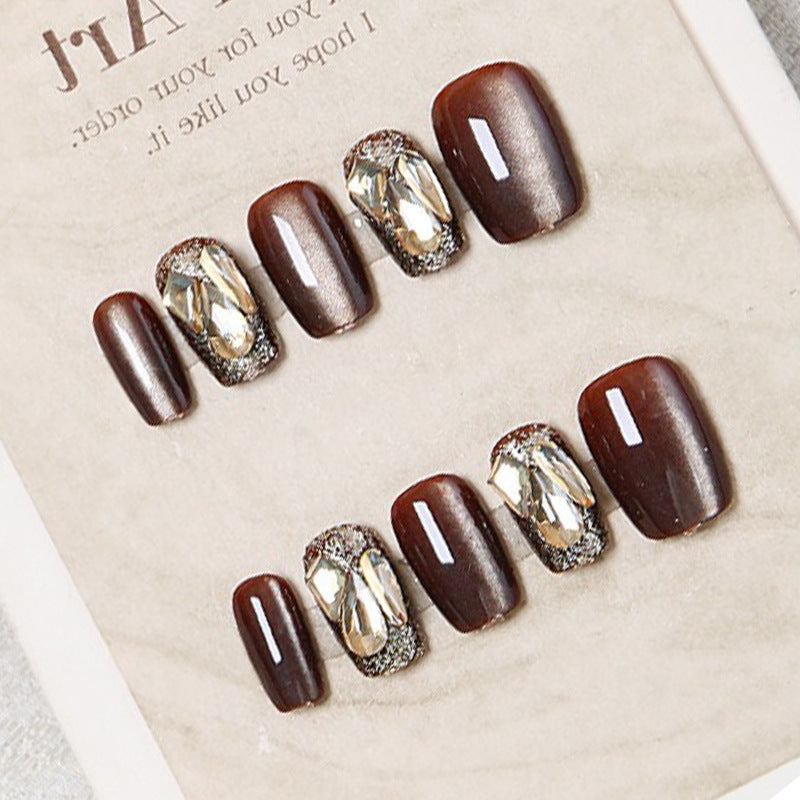 Glamorous Press-On Nail Set with Gem Accents