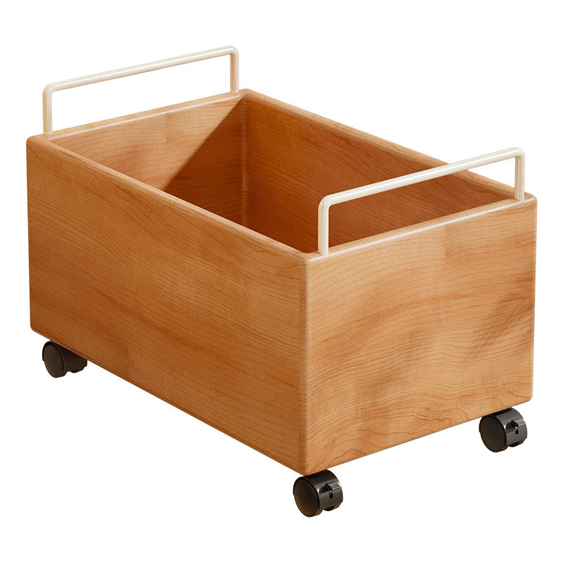 Solid Wood Rolling Toy Storage Box with Metal Handles and Quiet Casters