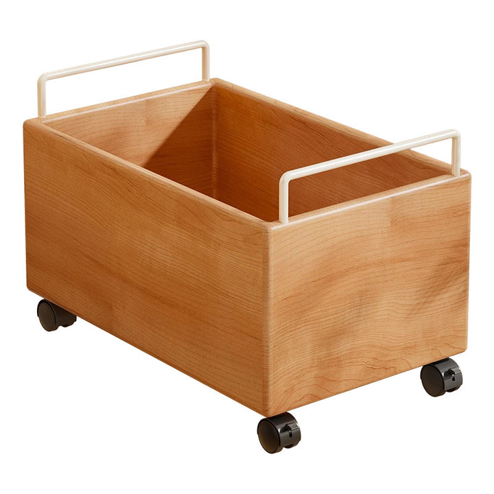 Solid Wood Rolling Toy Storage Box with Metal Handles and Quiet Casters