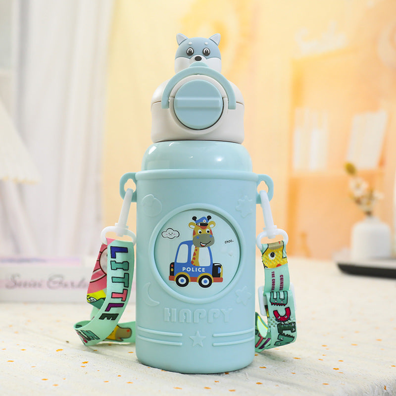 Ladies Insulated Drinking Bottle with Cute Frog Design and Practical Carry Strap Kalsten