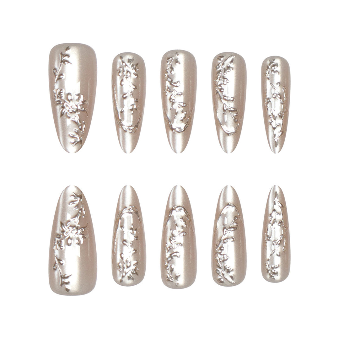 Artistic Floral Embellished Stiletto Press-On Nails Kalsten
