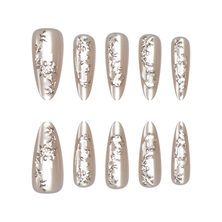 Artistic Floral Embellished Stiletto Press-On Nails Kalsten