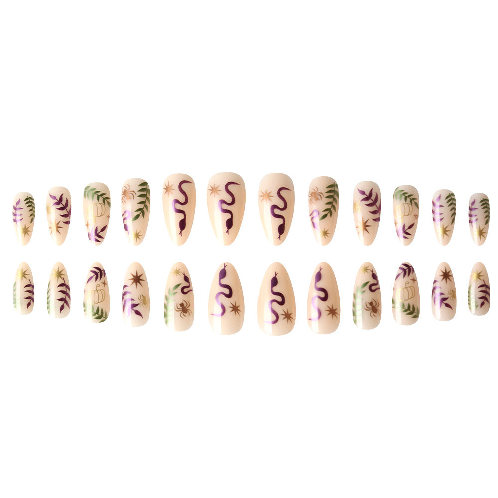 Artistic Press-On Nail Set with Halloween-Inspired Designs Kalsten