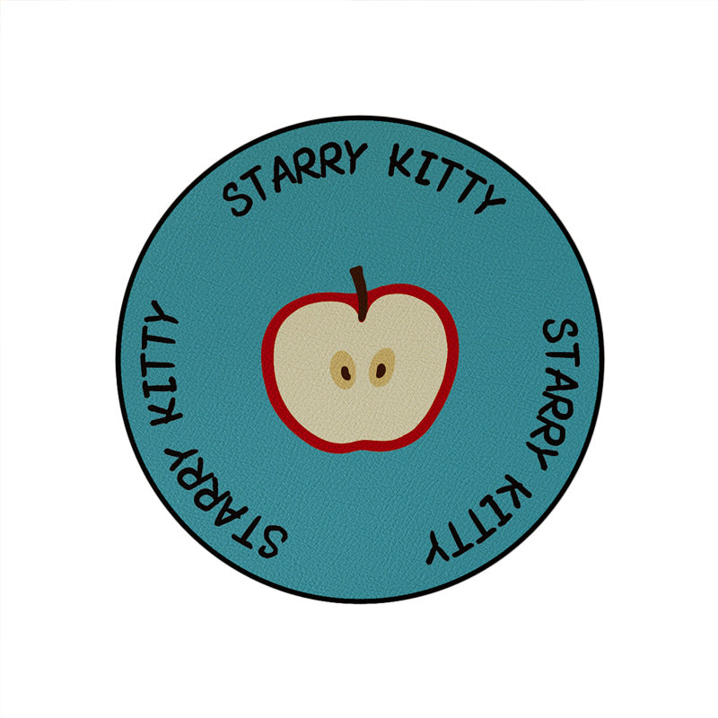 Round Non-Slip PU Leather Drink Coaster with Cute Cat Holding Star Illustration