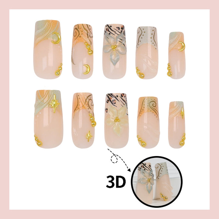 Art nail set with elegant floral and geometric accents Kalsten