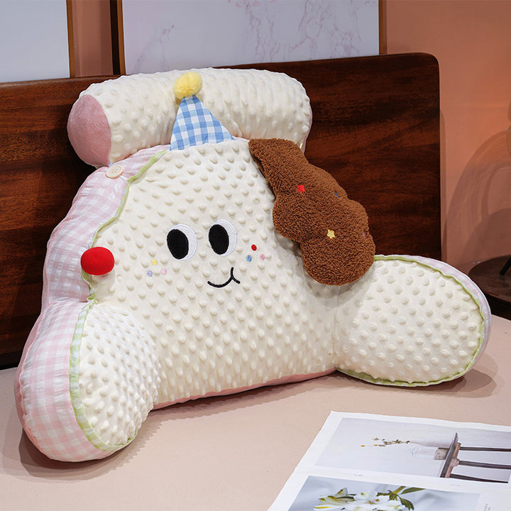 Cloud-shaped reading pillow and back support pillow with minky texture and checkered sides