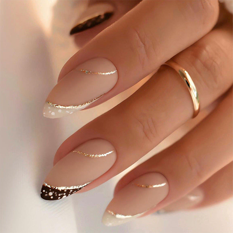 Stylish Stiletto Press-On Nail Art Set with Gold Accents Kalsten