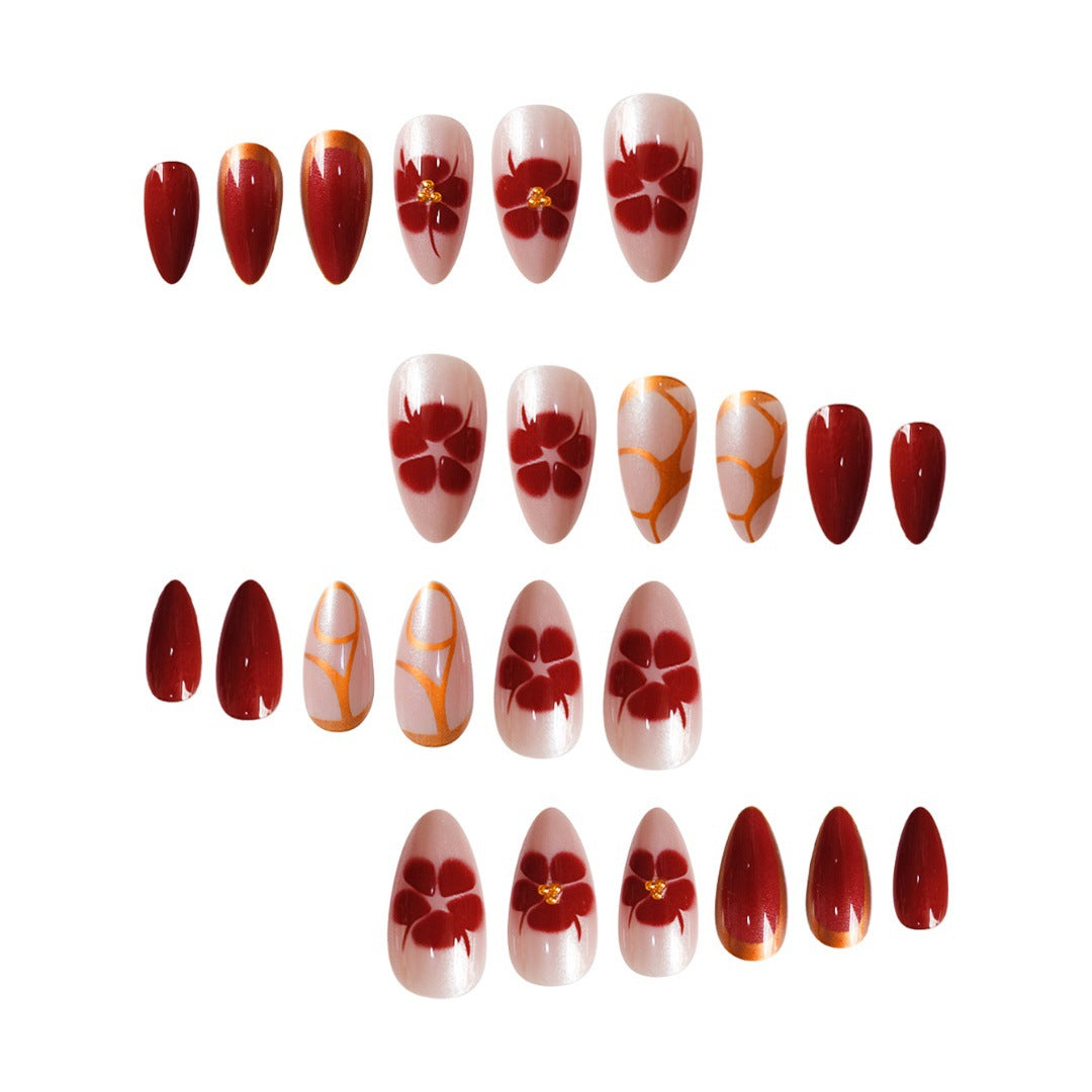 Artistic Press-On Nail Art Set with Floral Accents Kalsten