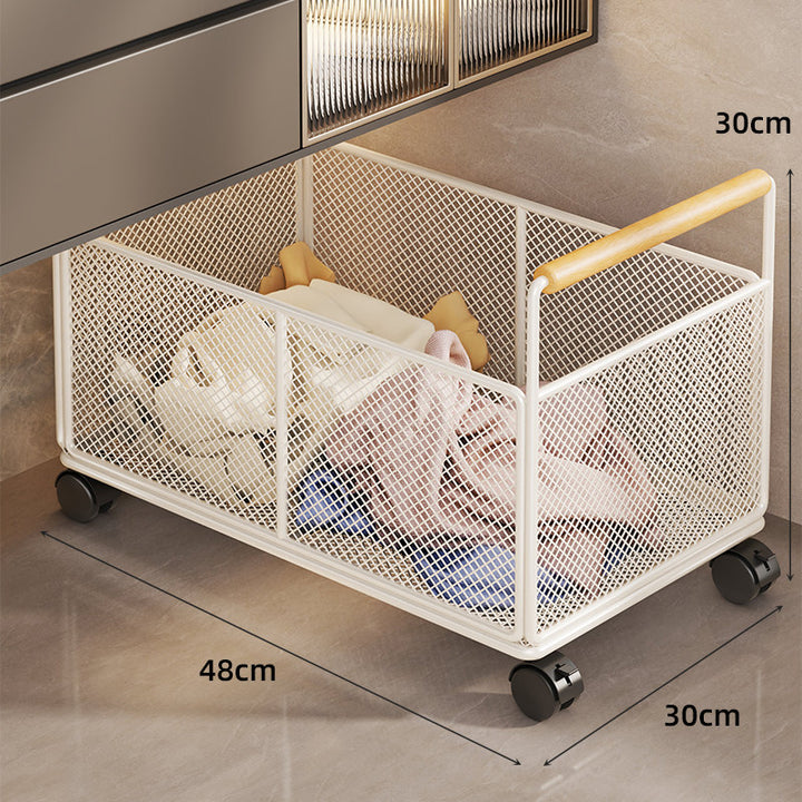Large Rectangular Metal Mesh Utility Basket with Wooden Handle
