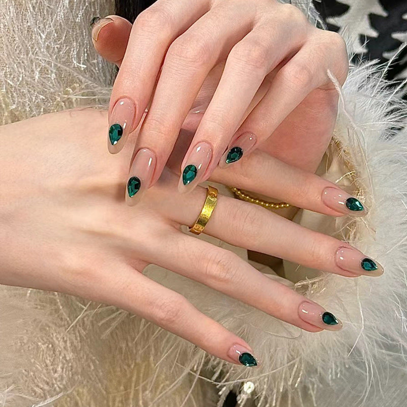 Elegant Press-On Nail Art with Gemstone Accents Kalsten