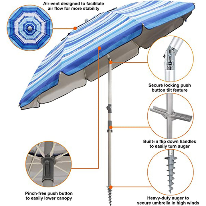 Women's Striped Sun Umbrella with Stable Ground Anchoring Kalsten