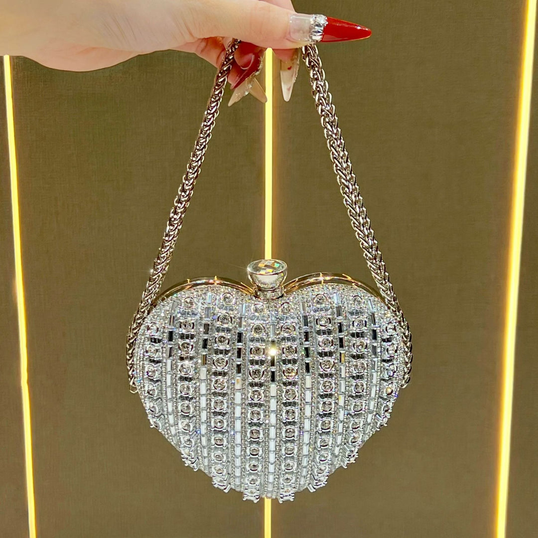 Rhinestone-Studded Heart Clutch
