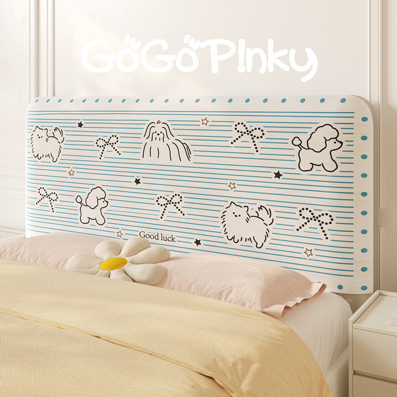 Padded Decorative Bed Headboard Slipcover with Cartoon Cat Stripe Panel