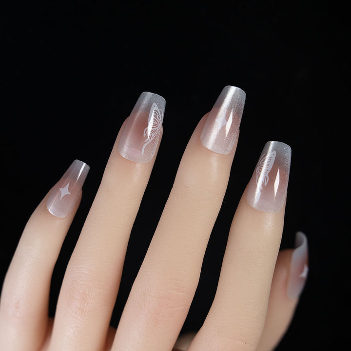 Elegant Butterfly-Design French Tip Press-On Nails
