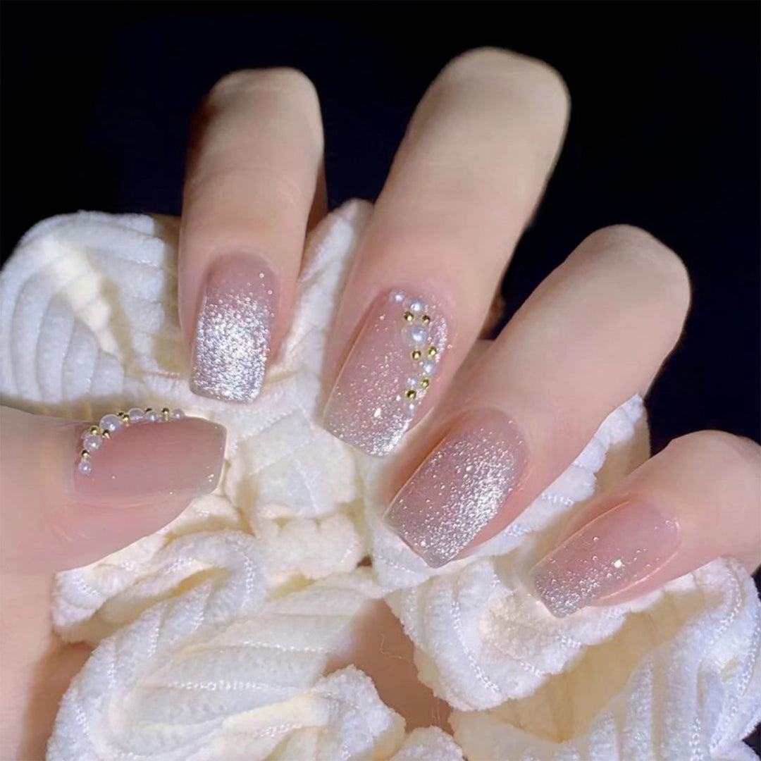 Elegant Press-On Nail Set with Pearl Accents