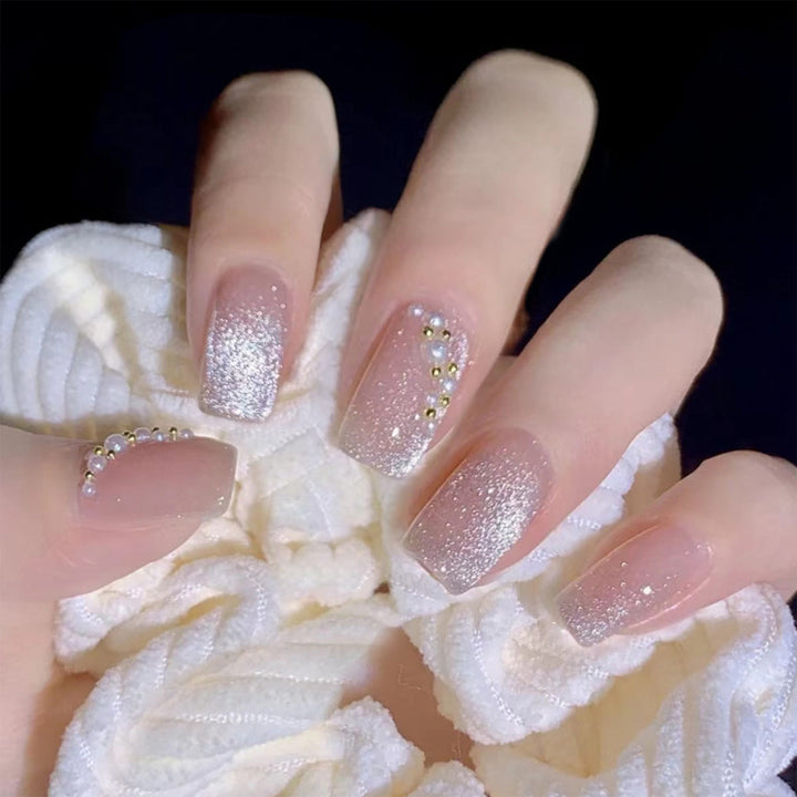 Elegant Press-On Nail Set with Pearl Accents